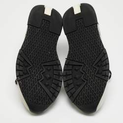 Hermes Grey/Black Knit Fabric and Suede C-addict Lace Up Sneakers Size 37.5