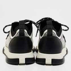 Hermes Grey/Black Knit Fabric and Suede C-addict Lace Up Sneakers Size 37.5