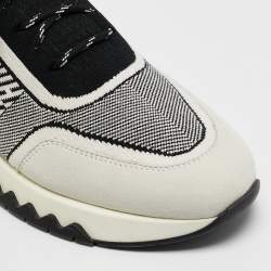 Hermes Grey/Black Knit Fabric and Suede C-addict Lace Up Sneakers Size 37.5
