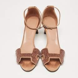 Hermes Beige Suede Embellished Premiere 70 Ankle Strap Sandals 40 