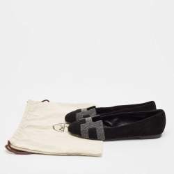 Pre Owned Hermes Black Suede and Crystal Nice Ballet Flats Size 37