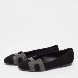 Pre Owned Hermes Black Suede and Crystal Nice Ballet Flats Size 37