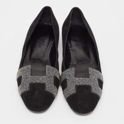 Pre Owned Hermes Black Suede and Crystal Nice Ballet Flats Size 37