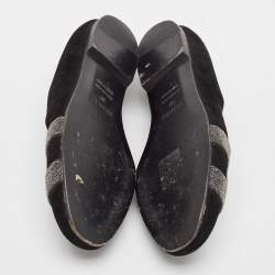 Pre Owned Hermes Black Suede and Crystal Nice Ballet Flats Size 37