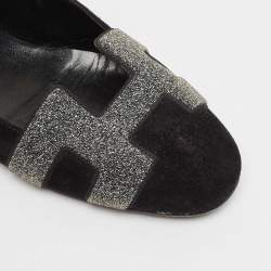 Pre Owned Hermes Black Suede and Crystal Nice Ballet Flats Size 37