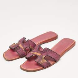 Hermes Tricolor Canvas Oran Flat Slides Size 41