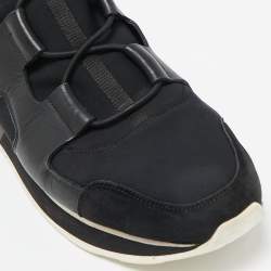 Hermes Black Leather And Neoprene Player Low Top Sneakers Size 40