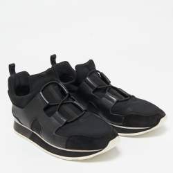 Hermes Black Leather And Neoprene Player Low Top Sneakers Size 40