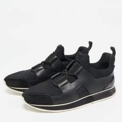 Hermes Black Leather And Neoprene Player Low Top Sneakers Size 40