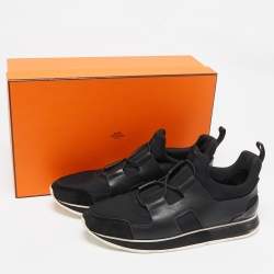 Hermes Black Leather And Neoprene Player Low Top Sneakers Size 40