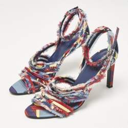 Hermes Multicolor Canvas Ankle Strap Sandals Size 38.5