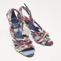 Hermes Multicolor Canvas Ankle Strap Sandals Size 38.5