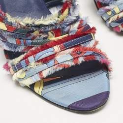 Hermes Multicolor Canvas Ankle Strap Sandals Size 38.5