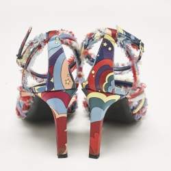 Hermes Multicolor Canvas Ankle Strap Sandals Size 38.5