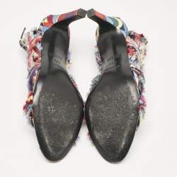 Hermes Multicolor Canvas Ankle Strap Sandals Size 38.5