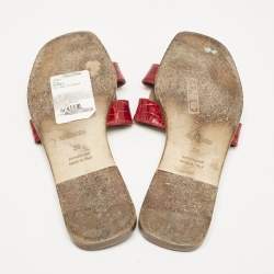Hermes Red Crocodile Oran Flat Slides Size 39