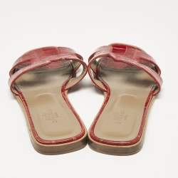 Hermes Red Crocodile Oran Flat Slides Size 39