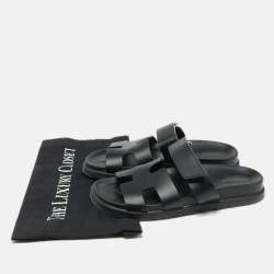 Hermes Black Leather Chypre Sandals Size 36.5