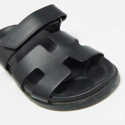 Hermes Black Leather Chypre Sandals Size 36.5