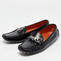 Pre Owned Hermes Black Patent Leather Irving Loafers Size 38