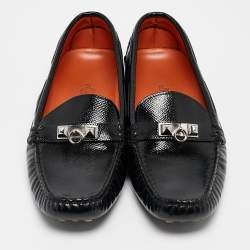 Pre Owned Hermes Black Patent Leather Irving Loafers Size 38