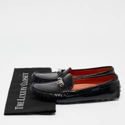 Pre Owned Hermes Black Patent Leather Irving Loafers Size 38