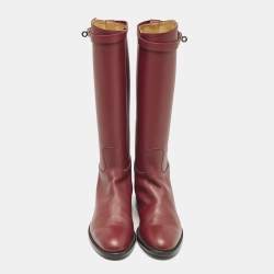 Pre Owned Hermes Burgundy Leather Kelly Jumping Knee Length Boots Size 38.5