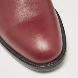 Pre Owned Hermes Burgundy Leather Kelly Jumping Knee Length Boots Size 38.5