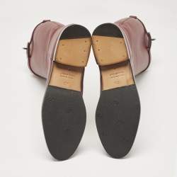 Pre Owned Hermes Burgundy Leather Kelly Jumping Knee Length Boots Size 38.5