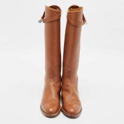 مملوكة مسبقًا Hermes Brown Leather Kelly Jumping Knee Length Boots Size 39