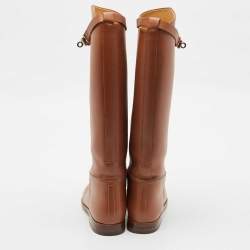 مملوكة مسبقًا Hermes Brown Leather Kelly Jumping Knee Length Boots Size 39