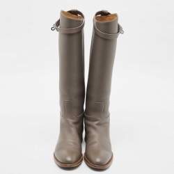 Pre Owned Hermes Grey Leather Kelly Jumping Knee Length Boots Size 39
