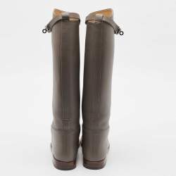 Pre Owned Hermes Grey Leather Kelly Jumping Knee Length Boots Size 39