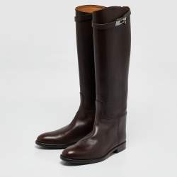 Hermes Dark Brown Leather Kelly Jumping Knee Length Boots Size 39.5