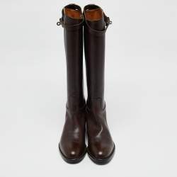 Hermes Dark Brown Leather Kelly Jumping Knee Length Boots Size 39.5
