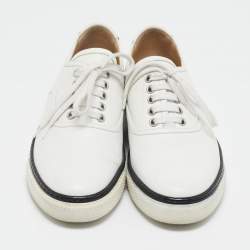 Hermes White Leather Lace Up Sneakers Size 38.5