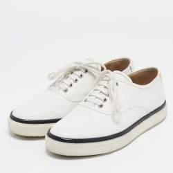Hermes White Leather Lace Up Sneakers Size 38.5