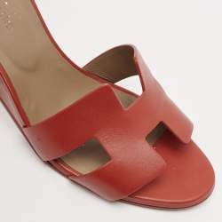 Pre Owned Hermes Red Leather Legend Wedge Sandals Size 38