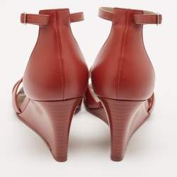 Pre Owned Hermes Red Leather Legend Wedge Sandals Size 38