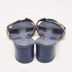 Pre Owned Hermes Navy Blue Patent Leather Perforated Oasis Slide Sandals Size 37