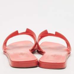 Pre Owned Hermes Rose Pink Leather Oran Flat Slide Sandals Size 40