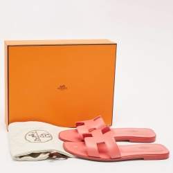 Pre Owned Hermes Rose Pink Leather Oran Flat Slide Sandals Size 40