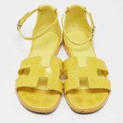 Hermes Yellow Lizard Santorini Ankle Strap Sandals Size 38.5