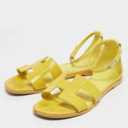 Hermes Yellow Lizard Santorini Ankle Strap Sandals Size 38.5