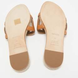 Pre Owned Hermès Brown Leather Famosa Flat Slides Size 38