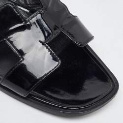 Pre Owned Hermes Black Patent Leather Oran Flat Slide Sandals Size 40