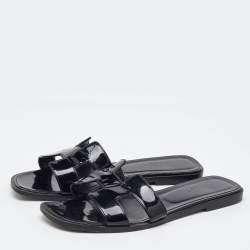 Pre Owned Hermes Black Patent Leather Oran Flat Slide Sandals Size 40