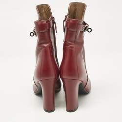 Hermès Burgundy Leather Joueuse Ankle Length Boots Size 38.5