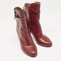 Hermès Burgundy Leather Joueuse Ankle Length Boots Size 38.5