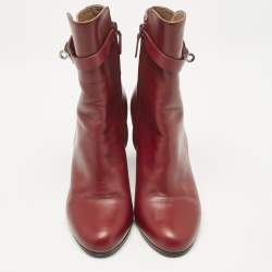 Hermès Burgundy Leather Joueuse Ankle Length Boots Size 38.5